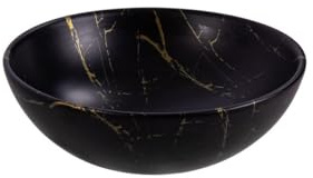 Belvit Alenta - Lavabo da appoggio in ceramica, rotondo, senza foro per rubinetto, senza troppopieno, montaggio a incasso, con scarico a clic, effetto marmo, design moderno, colore nero oro, 38 x 13