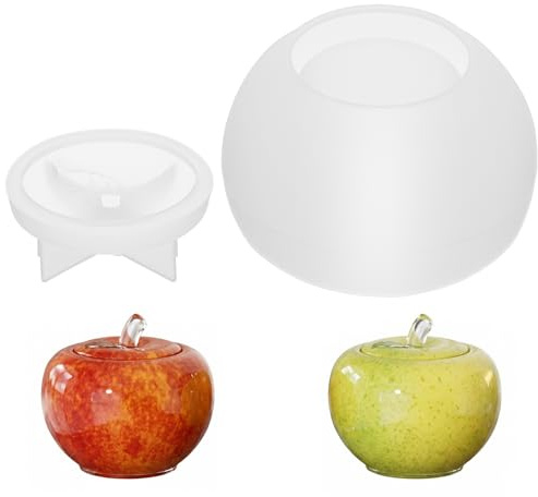 1PCS Jars Resin Molds, Silicone Apple Shaped Jar Molds for Resin with Lid Stem for Fruit Ornaments Life-Size Epoxy Mold for Crafts, Christmas Mold Silicone for Home Decoration, DIY Crafts Gifts