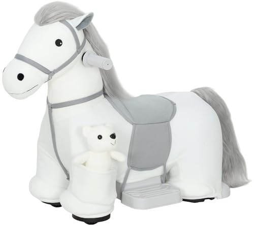AIYAPLAY Caballito Eléctrico con Música, Batería 6V, Caballo de Juguete Eléctrico, Tacto Suave, Ruedas Silenciosas de PU, Marcha Adelante, Regalo para Niños y Niñas de 1,5 a 5 Años, Blanco