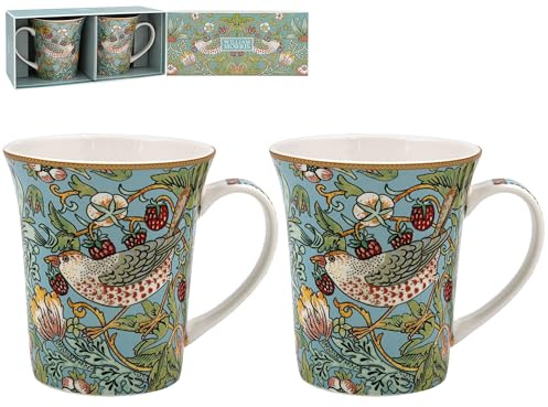 The Leonardo Collection William Morris Strawberry Thief Mugs Set of 2 | Coffee, Tea & Hot Drinks, Fine China, Daily Use, Practical Gift