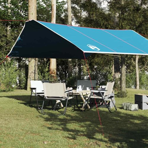 Tarp Blau 420x440 cm Wasserdicht – Camping Tarp aus TAFT mit PU-Beschichtung, versiegelten Nähten, Ösen an jeder Ecke, faltbar und leicht für Trekkingtouren, inklusive Tragetasche