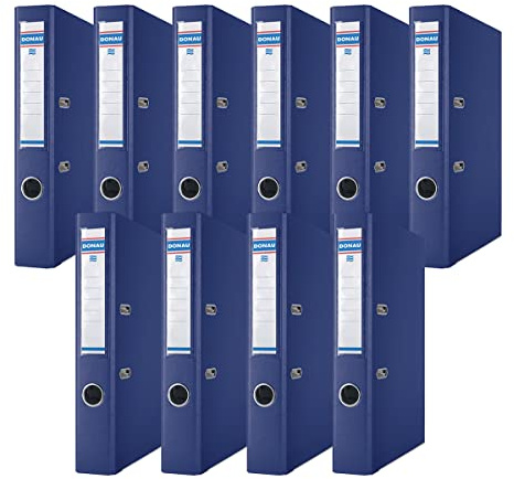Donau Premium mapp smal 10-pack/DIN A4/5 cm/10 stycken/marinblå blå/plastöverdrag PP/carton papper slitsmapp kontorsmapp mapp ringpärm/grön punkt
