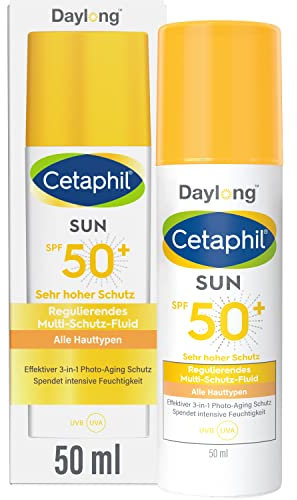 CETAPHIL SUN Regulierendes Multi-Schutz-Fluid SPF 50+, 50ml, Anti-Aging-Sonnenschutz für das Gesicht, Spendet bis zu 8 Stunden Feuchtigkeit, Zieht schnell ein und ist ultra leicht, Nicht komedogen