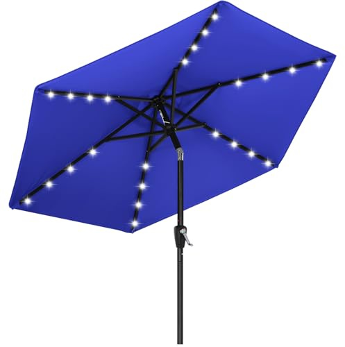 ABCCANOPY 2.3m Patio Umbrella Ourdoor Solar Umbrella LED Umbrellas with 32LED Lights, Tilt and Crank Table Umbrellas for Garden, Deck, Backyard and Pool (Blue)