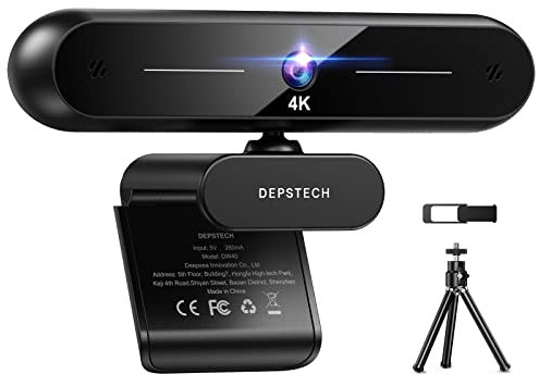 DEPSTECH 4K Webcam Mit Sony Sensor, Autofokus, Stereo Dual Mikrofon, USB Plug & Play, Lichtkorrektur, Objektivdeckel, Stativ für Skype/Zoom/Streaming/Online Lernen