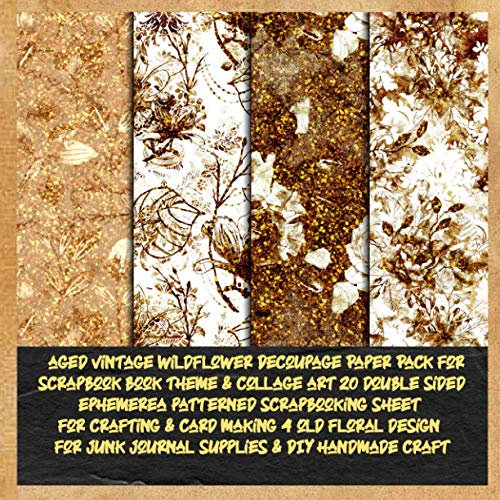 aged vintage wildflower Decoupage Paper Pack for scrapbook book theme & collage art 20 double sided ephemerea patterned scrapbooking sheet for ... & DIY handmade craft: decorative designer