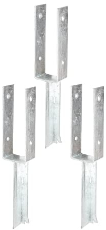 Alberts 215286 Ancre de poteau en U | avec ancrage béton en T | galvanisée à chaud | largeur 71 mm | longueur de l'ancrage béton 200 mm | Set de 3 pièces