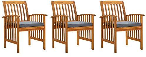 vidaXL 3X Akazienholz Massiv Garten Essstuhl mit Kissen Gartenstuhl Gartensessel Holzstuhl Stuhl Stühle Gartenstühle Sessel Gartenmöbel