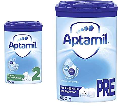 Aptamil Pronutra-ADVANCE 2, Folgemilch nach dem 6. Monat, Baby-Milchpulver (1 x 800 g) & Pronutra-ADVANCE PRE, Anfangsmilch von Geburt an, Baby-Milchpulver (1 x 800 g)