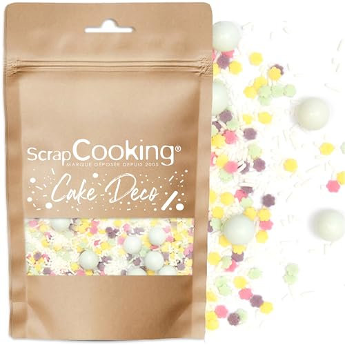SCRAP COOKING - Pot de Décors Sucrés Spring 80g - Couleurs Pastel - Décorations Printanières en Sucre pour Pâtisserie, Desserts, Gâteaux, Biscuits, Cupcakes, Anniversaires, Pâques - 7447