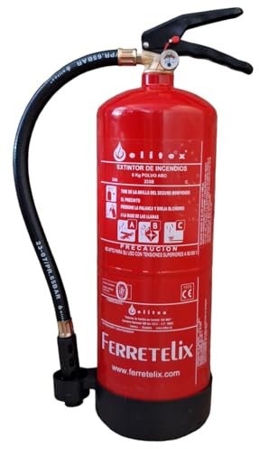 FERRETELIX® Estintore 6 kg Polvere ABC Alta Efficacia 34A 233B C – Con Supporto a Muro CE0029 – Anno di Produzione 2025