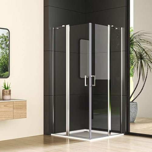 Goezes Duschkabine Eckeinstieg, Duschkabine 100x100cm Eckeinstieg mit Pendeltüren aus 6 mm NANO-Beschichtung ESG Glas Duschabtrennung Scharniertür Eckeinstieg Duschkabine Höhe 185cm