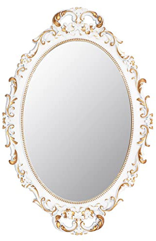 Tstarer Specchio decorativo vintage bianco con cornice, piccolo specchio ovale da appendere alla parete, 24,4 cm di larghezza x 36,3 cm di lunghezza (bianco)