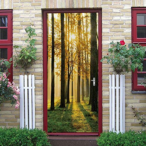 JGCAI 3D Türaufkleber Wohnzimmer Schlafzimmer Badezimmer Wald Landschaft Türtapete Türposter 90x200cm Wandbilder Selbstklebend Tür Poster Vinyl Entfernbar Mauer Aufkleber Zuhause Dekor