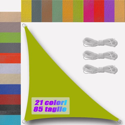 vela ombreggiante 4x4x5.7m Triangolare Impermeabile con Corde protezione solare Varie Dimensioni Traspirante tende parasole esterno giardino piscina prato attività all'aperto GialloVerde
