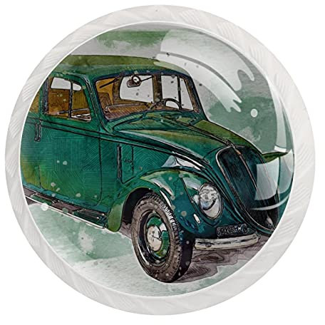 12 Stück Kommode Kristall Glas Schrankknöpfe, Vintage Auto Grün Retro Runde Schubladenknöpfe Ziehgriff Hardware, Kleiderschrank Möbelknöpfe, 3,5 x 2,8 cm