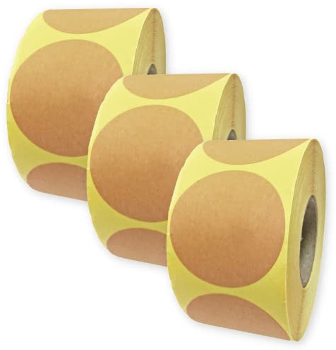 3 Rollen, 1500 Stück - 50mm Kraftpapier Aufkleber Rund, Etiketten Selbstklebend zum Beschriften | zum Beschriften, 3 Rollen