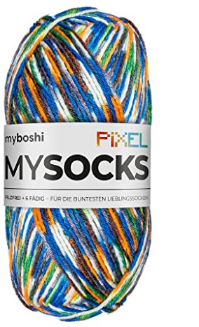 myboshi mysocks Pixel, 6-fädige Sockenwolle, strapazierfähig, Garn aus Schurwolle, filzfrei, 150g, Ll 390m Grün (Booker) 1 Knäuel