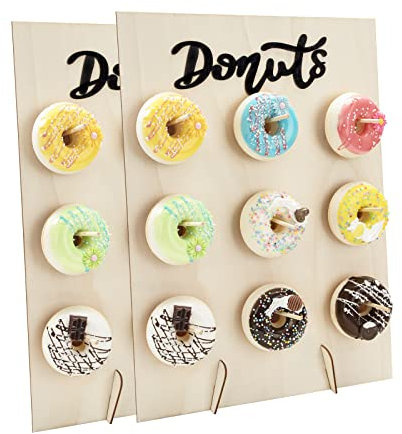 Johotone Doughnut Holder Reusable Donut Wall Stand Wooden Doughnut Board Dessert Display Stand for Wedding Birthday Party Baby Shower Sweets Tables 2 Pack (Black Letters) (TTQZSJ01_2DHZ-JHT)