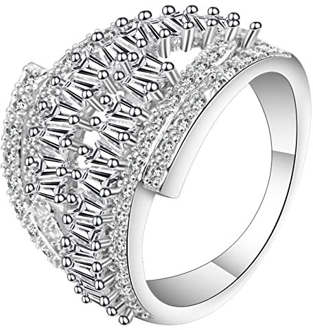 Aotiwe Ringe Frauen Dünn, Freundschaftsringe Beste Freundin mit Trapezförmigem Zirkonia Silber Größe 52 (16.6)