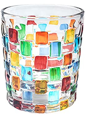 TITA-DONG Vasos de Whisky Pintados a Mano, Vasos de Beber Coloridos Creativos, Vasos de Vino únicos, Vasos de Vidrio Soplados a Mano para Ron Escocés Bourbon(Cuadrado/2 Piezas)