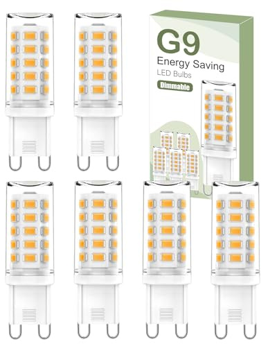 tuare G9 LED Bulbs Dimmable, 3000K G9 LED Bulbs Warm White Dimmable, 5W 560LM G9 LED, Energy Saving G9 LED Bulb Equivalent to 40W Halogen Bulb, No Flicker AC 220-240V for Chandelier, 6 Counts
