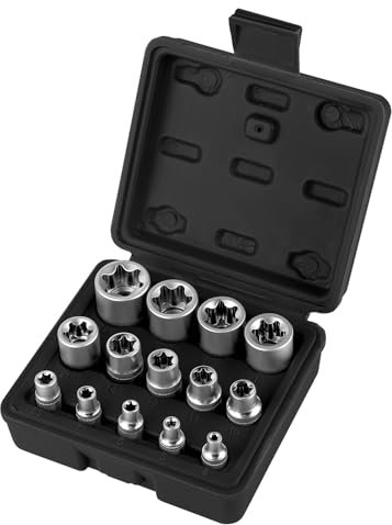 CPROSP - 10 llaves de vaso E-Torx de estrella en caja de almacenamiento negra, vasos de 1/2, 1/4, 3/8, E4-24