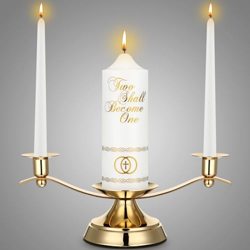 Irenare Unity Candles with Holder for Wedding Ceremony Wedding Decortions Accessories Glass Candle Holder Pillar Candle for Formal Events Church(Elegant)