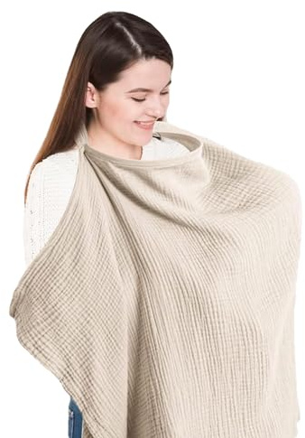 Pañuelo de lactancia para viajes, 75 x 95 cm, bufanda de lactancia, delantal de lactancia, para viajes, para enfermería, bufanda de lactancia, para viajes, informal, color caqui