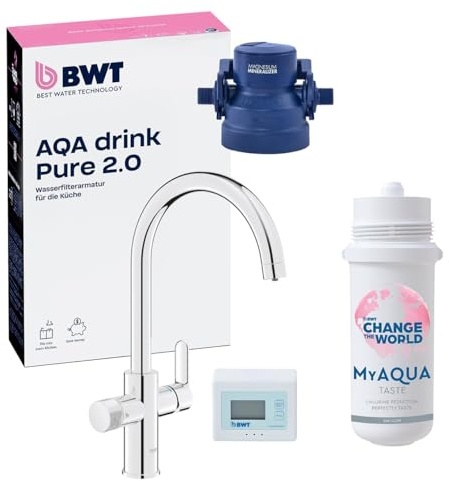 BWT AQA drink Pure 2.0 Wasserfilter Wasserhahn Untertisch System | inkl. Filterkartusche Taste, inkl. Armatur, filtert Chlor, für reinen Geschmack