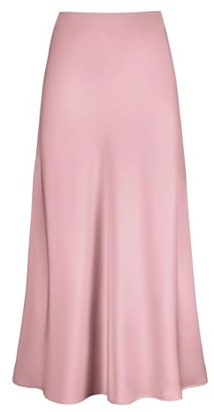Gonna lunga in raso da donna, con orlo arricciato e svasato, a vita alta, a trapezio, in seta, gonna lunga aderente a tubino, gonna elegante da donna, a campana, per feste, da sera, da club, rosa, M