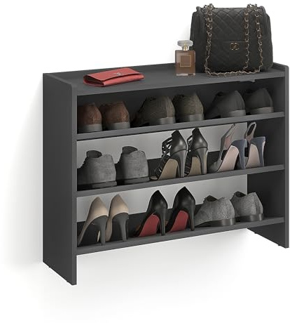 KOMTO Schuhregal Schmal - Schuhablage Flur mit 3 Ebenen Offener Schuhschrank Schuh Organizer Platzsparend | Elexis Anthrazit 80 x 25 x 60 cm