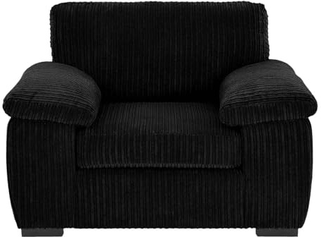 Black Jumbo Cord Fabric Armchair – Comfortable Formal Back Sofa Chair, Modern Living Room Furniture, Stylish Single Seater Lounge Chair