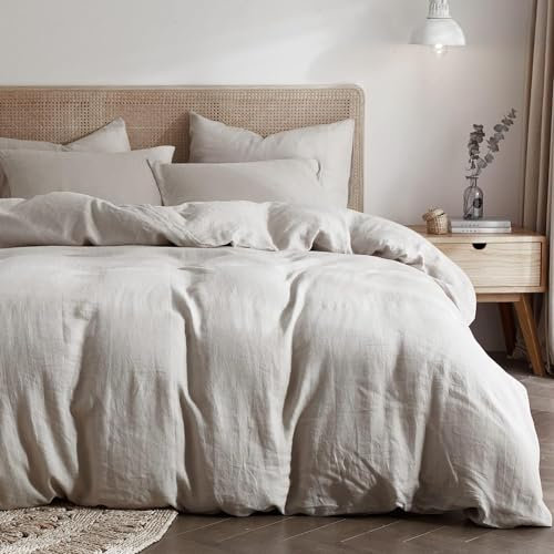 Lanqinglv Biancheria da letto doppia in mussola, 200 x 220 cm, in cotone e lino, con chiusura lampo, 1 copripiumino con chiusura lampo e 2 federe 80 x 80 cm