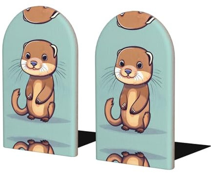 Cartoon Cute Otters Stilvoller Buche Holz Zeitschriftensammler - Rutschfeste Buchstützen für Regale - Organisieren und Aufbewahren von Bürobedarf