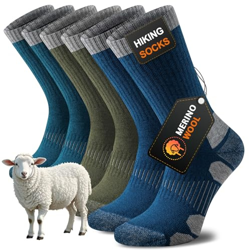 Niorasen Chaussettes Homme Femme, Randonnée en Laine Mérinos, Chaussette de Sport Homme, Anti-Ampoule, Anti-Odeur, Absorbant l'Humidité, pour Running, Cycliste, Travail