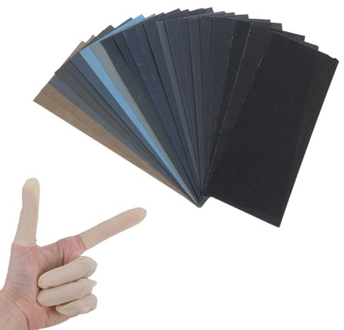 Yuanchu Sandpapier, 22 Stück 150 bis 10000 Grit Blätter mit 5 Finger Cots Nass und Trocken Sandpapier Sortiment Nassschleifpapier Sandpapier für Holz Möbel Auto Metall Wände Schleifen Finishing