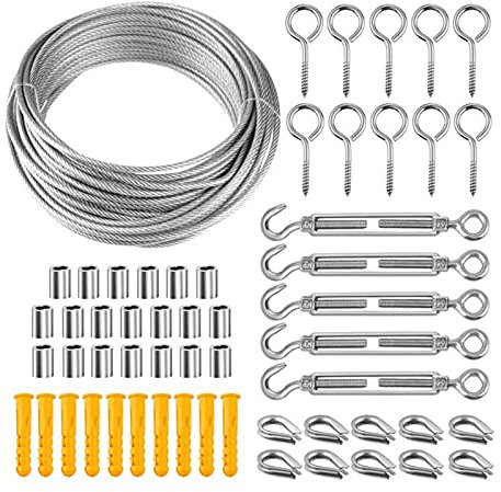 Drahtseil,Stahlseil,Edelstahlseil Edelstahlseil Outdoor Lights Hanging Kit umfassen 304 Edelstahl-Kabelseil-Lag-Schraubverschraubungsdraht(15m)