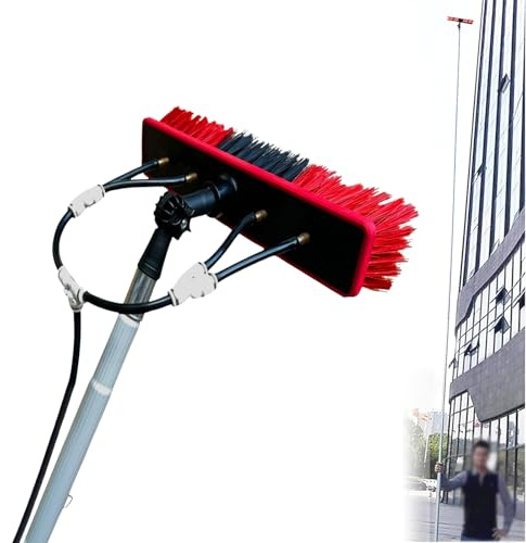 Dnowegas Teleskop Waschbürste 15m Gold mit 35cm Bürste, Für PV-Anlagen und Glasreinigung, Wasserführende Teleskopstange, Leicht & Komfortabel
