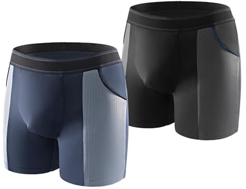 Carer 2 Pack Bamboo Men's Incontinence Boxer Briefs Lightweight Breathable Incontinence Pants for Men with 100 ml Absorbent Pad Prevents Bladder Leaks Designed for Mild Incontinence Black & Blue XL