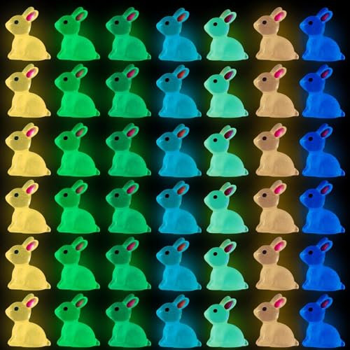 DTYDECLE 100 unidades de mini conejitos luminosos, mini figuras de conejo de resina, miniatura, pequeñas figuras de conejito para decoración de jardín y fiesta de Pascua regalo