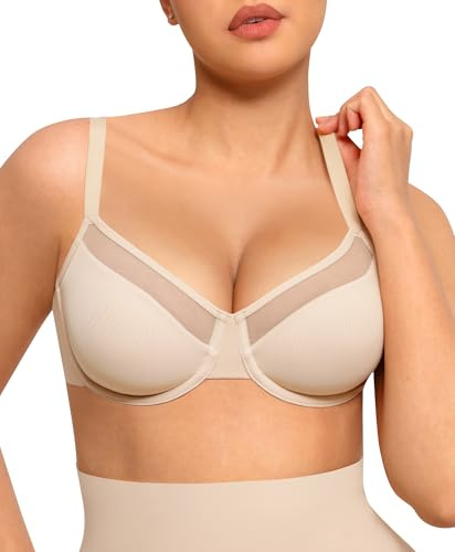 FeelinGirl Women's Minimizer Bras Full Coverage Supportive Underwire Bra Plus Size Mesh Women's Bra,38D Skin