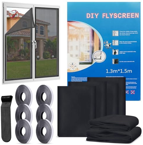 6 Stück Fliegengitter für Fenster, 130 x 150cm Selbstklebendes Moskitonetze für Fenster mit Klebeband, Handbuch und Presswerkzeug, Moskitonetze für Fenster Schützen die Familie vor Insekten