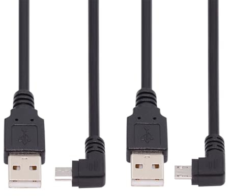 JSER Câble de Charge de données Micro USB 2.0 Type 5 Broches coudé à Gauche et à Droite à 90 degrés USB 2.0 Type-A 480 Mbps Données pour téléphone Tablette Ordinateur Appareil Photo Lot de 2 (100 cm)