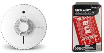 Bundle of FireAngel Heat Alarm with 10 Year Sealed For Life Battery, FA6720-R (HT-630 replacement, new gen), White + Fire Angel FB100-FA-EUR Fire Blanket x 1m