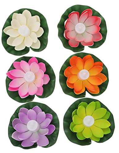 Mikikit Lotusblume Schwimmende Teelichter Flammenlose Kerze Elektrische Kerze Tempelkerze Licht Lampe Schmuck 6 Farben Packung