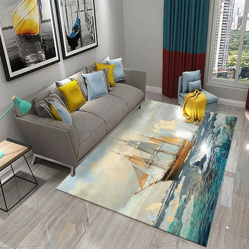 3D Ölgemälde Segelboot Sonnenuntergang Meereslandschaft Teppich Für Schlafzimmer Kinderzimmer Wohnzimmer Im Freien Balkon Terrasse, Matten Für Küche Modern Dünne Kinderteppic -38744715499
