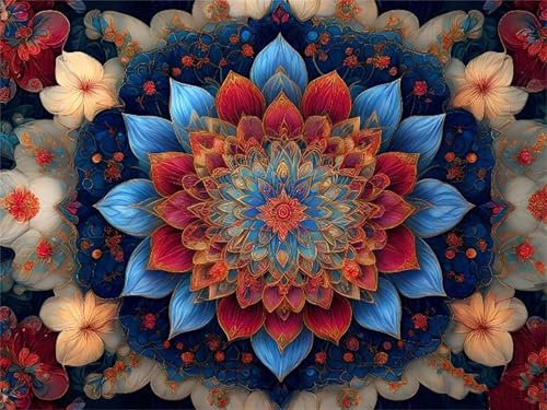 Malen Nach Zahlen Mandala Blume Malen Nach Zahlen Erwachsene, DIY Kinder Öl Leinwand Gemälde Set, Mit Knitterfreie Leinwand, 3-Pinsels und Acrylfarbe für Home Wand Dekor 80x100cm (Ohne Rahmen) w-360