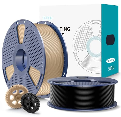 SUNLU PLA+2.0 Filament 1.75mm 2KG, Upgrade PLA Plus 3D Drucker Filament, Stärker und robuster, High Speed PLA+ Filament, Maßgenauigkeit +/-0.02mm, 1KG Spule, 2KG in Total, Schwarz+Eiche