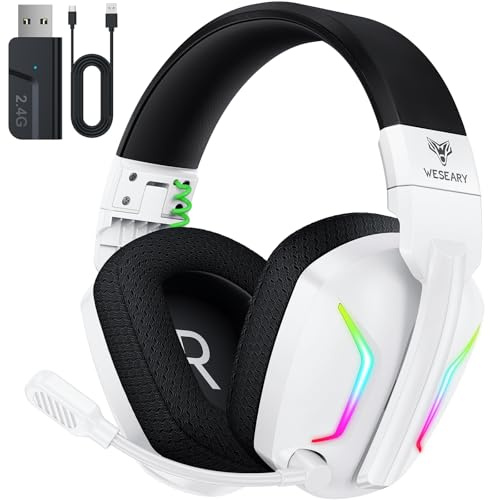 WESEARY WG1 Bluetooth Headset, 2,4G Wireless Gaming Headset mit Mikrofon für PS5, PS4, PC, Switch, Mac, Faltbarer Surround Sound Noise Cancelling Kopfhörer mit LED Licht, Über 50 Stunden Akkulaufzeit